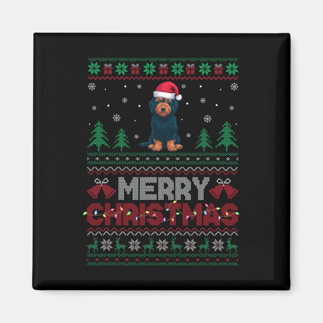 Imã Labradoodle Dog Lovers Santa Hat Árvore de Natal L (Frente)