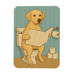 Ímã Labrador Amarelo lendo jornal em Toilet