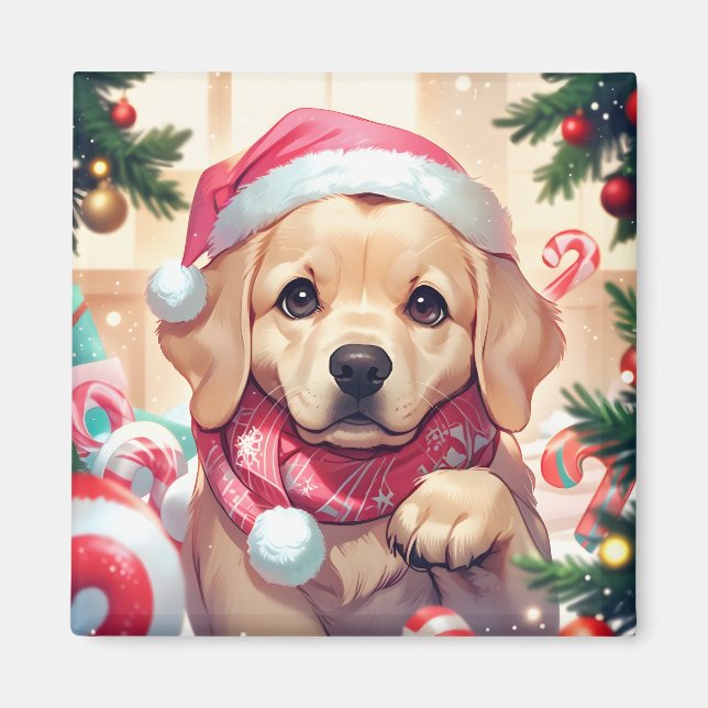 Imã Labrador Bonito Retriever com chapéu pastel e cach (Frente)