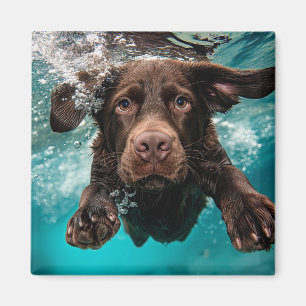 Imã Labrador Chocolate Brincalhão Nadando Submerso