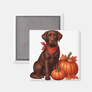 Imã Labrador Chocolate com Bandana Vermelha por Abóbor