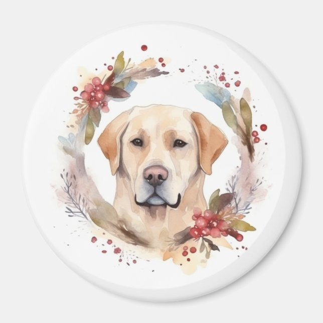 Imã Labrador Christmas Wreath Festivo Pup (Frente)