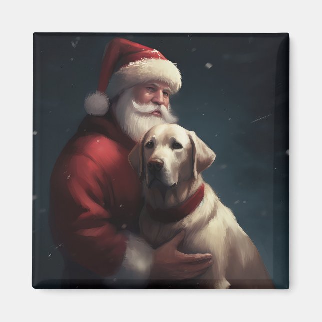 Imã Labrador com Papai Noel Natal Festivo (Frente)