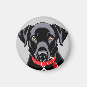 Imã Labrador preto com coleira vermelha