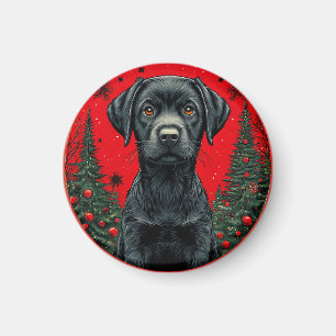 Imã Labrador preto de Natal com árvores festivas