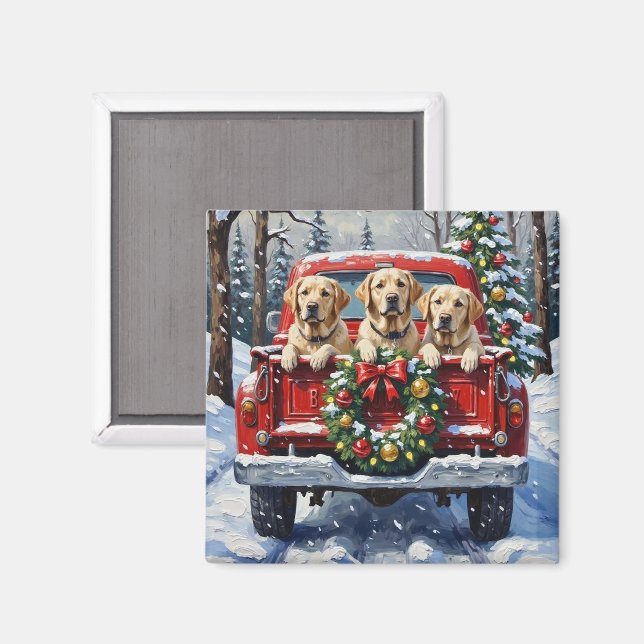 Imã Labrador Retriever Christmas Red Truck Holiday (Front/Back)