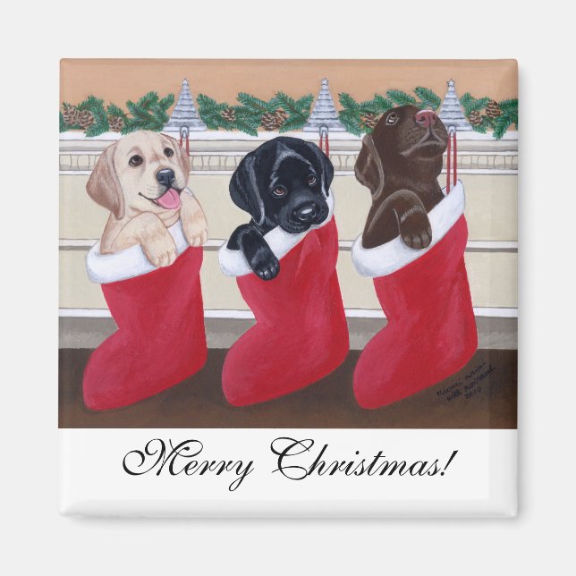Imã Labrador Retriever Puppia Pintura de Natal (Frente)