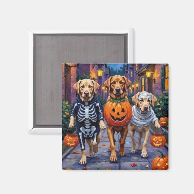 Imã Labradores pedindo doces disfarçados de Halloween (Front/Back)