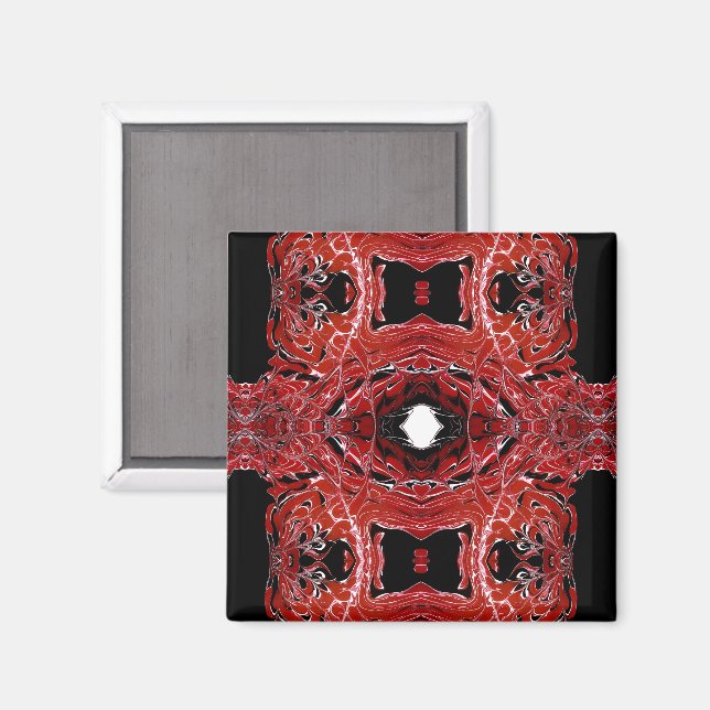 Imã Labyrinthine Abstract Red Black White Fluid Art (Front/Back)