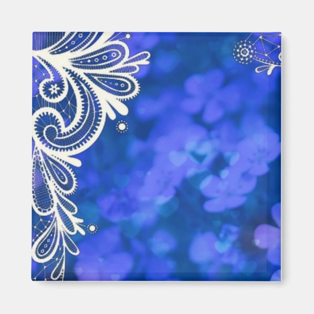 Imã Lace branco floral azul-esverdeado (Frente)