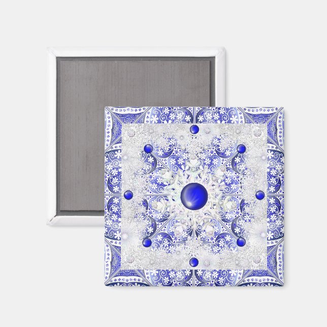 Imã Lace cerâmico Azul de Grécia e floco de neve (Front/Back)