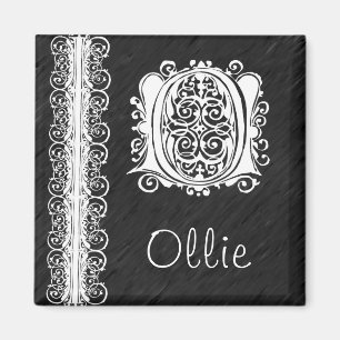 Imã Laço branco do monograma de Ollie O no ímã pret