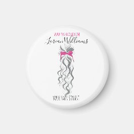 Imã Laço Rosa Fofo Cabelo Grey e Branco Estilo Trança