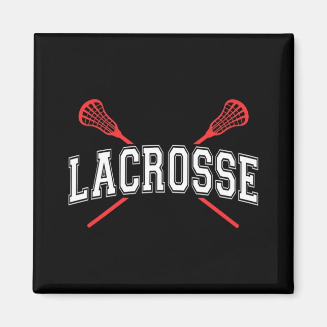 Imã Lacrosse Red Crossed Sticks para jovens ou adultos (Frente)