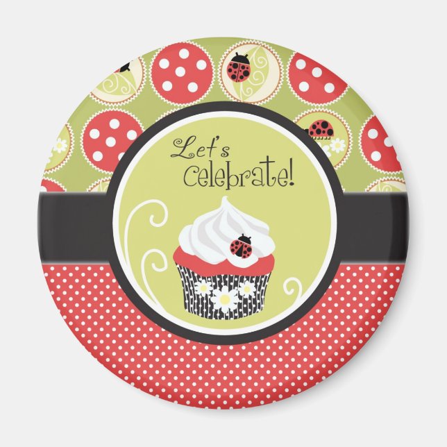 Imã Lady Bug & Cupcake Birthday (Frente)