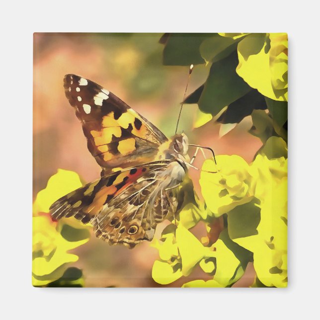 Imã Lady Butterfly pintada em Myrtle Spurge (Frente)