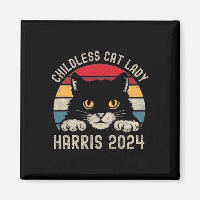 Imã Lady Gato Sem Fios Para Kamala Harris 2024 Retro B (Frente)