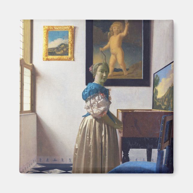 Imã Lady Standat a Virginal, Johannes Vermeer (Frente)