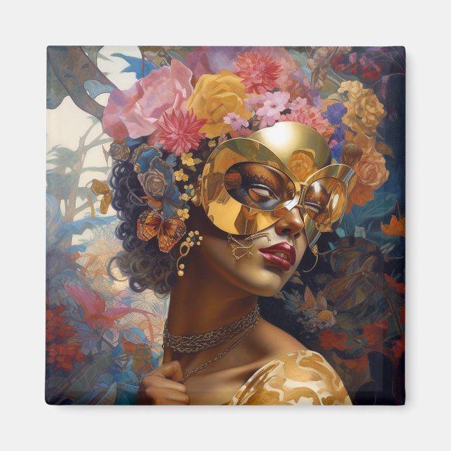 Imã Lady Vestindo Mask Black Fantasy Art (Frente)