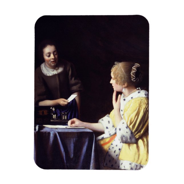 Ímã Lady with Maidservant Holding Letter por Vermeer (Vertical)