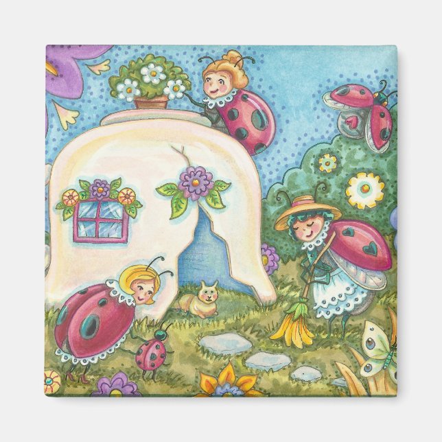 Imã Ladybug Cottage Square MAGNET (Frente)