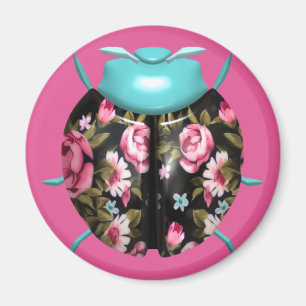 Imã Ladybug victorian floral chintz cor-de-rosa azul