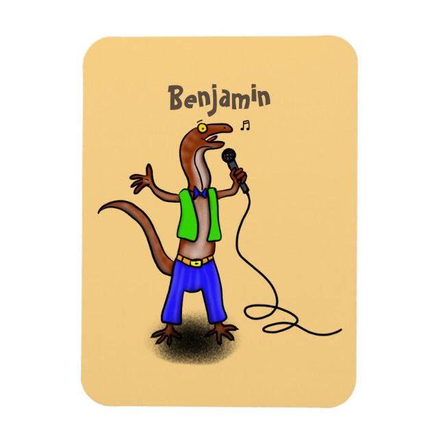 Ímã Lagarto engraçado cantando com desenho de microfon (Vertical)