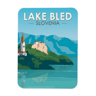 Ímã Lago Bled Eslovênia Viagem Retro Viagem Art Vintag