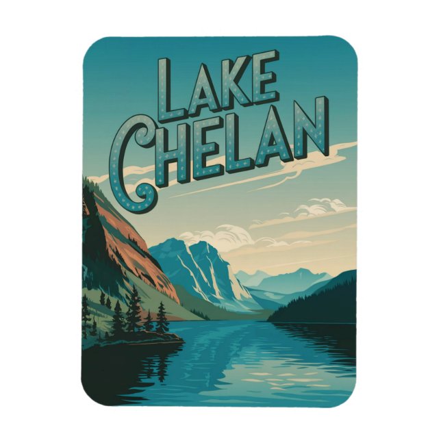 Ímã Lago Chelan Washington Vintage (Vertical)