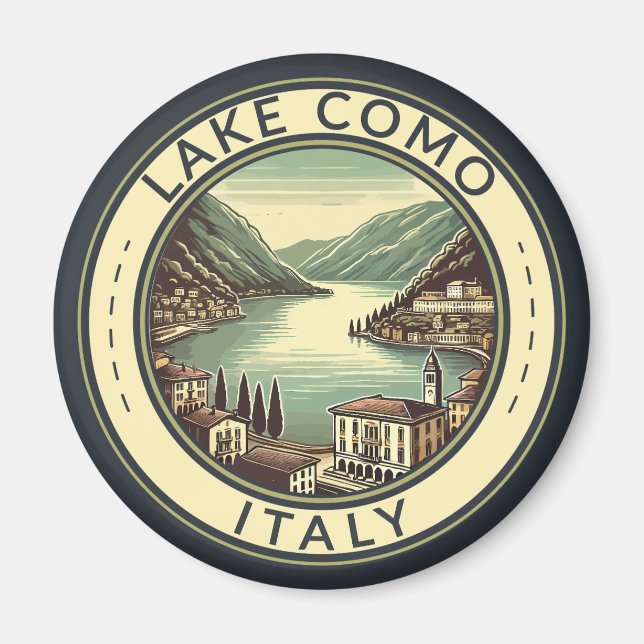 Imã Lago Como Itália Ilustração Crachá Viagem Art (Frente)