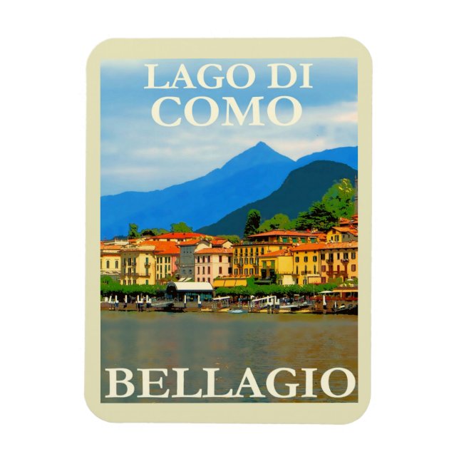 Ímã Lago de Como, Bellagio, Itália, Retro Viagem (Vertical)