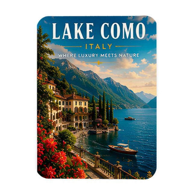 Ímã 🌊 Lago de Como Itália Luxo à Beira do Lago (Vertical)