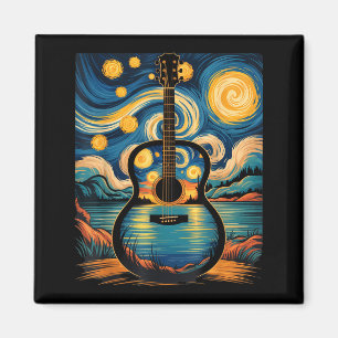 Imã Lago de Guitarra Noite Estrelada Música Guitarrist