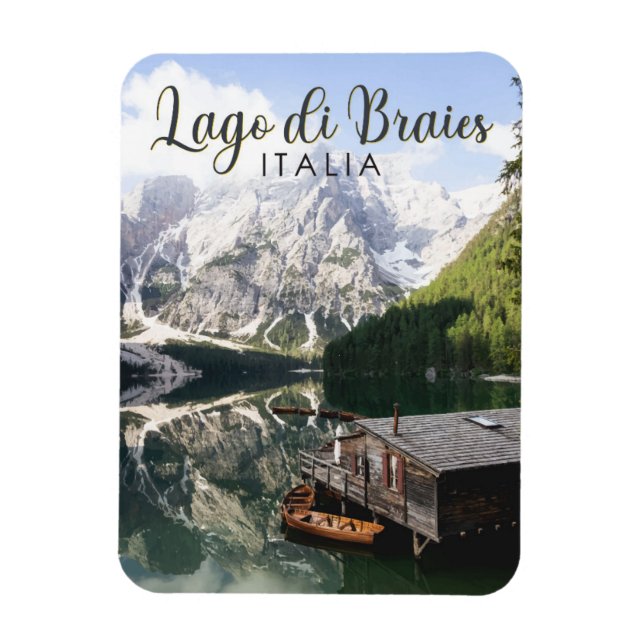 Ímã Lago di Braies Itália Viagem Art Vintage (Vertical)