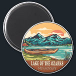 Imã Lago do Barco de Ozarks Missouri Emblem<br><div class="desc">O lago dos Ozarks desenhou a ilustração com canoa,  tendas e montanhas ao fundo. Perfeito para quem ama visitar o lago dos Ozarks.</div>