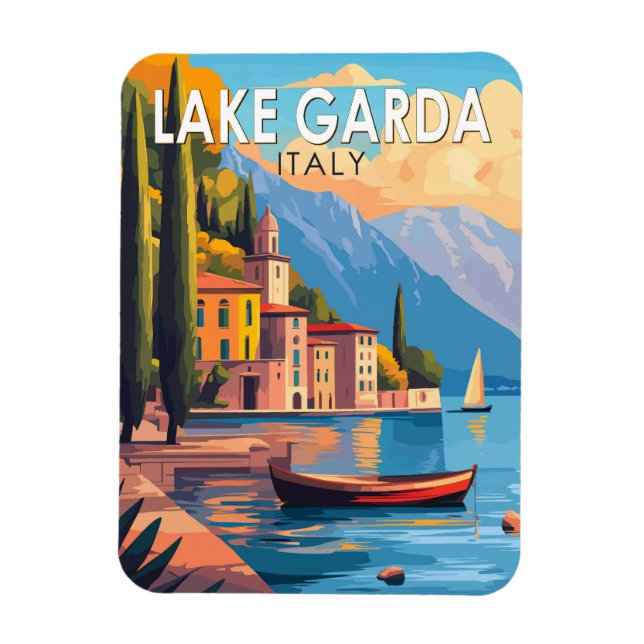 Ímã Lago Garda Itália Viagem Art Vintage (Vertical)