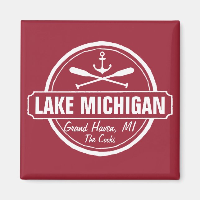 Imã Lago Michigan, cidade personalizada, nome, âncora, (Frente)