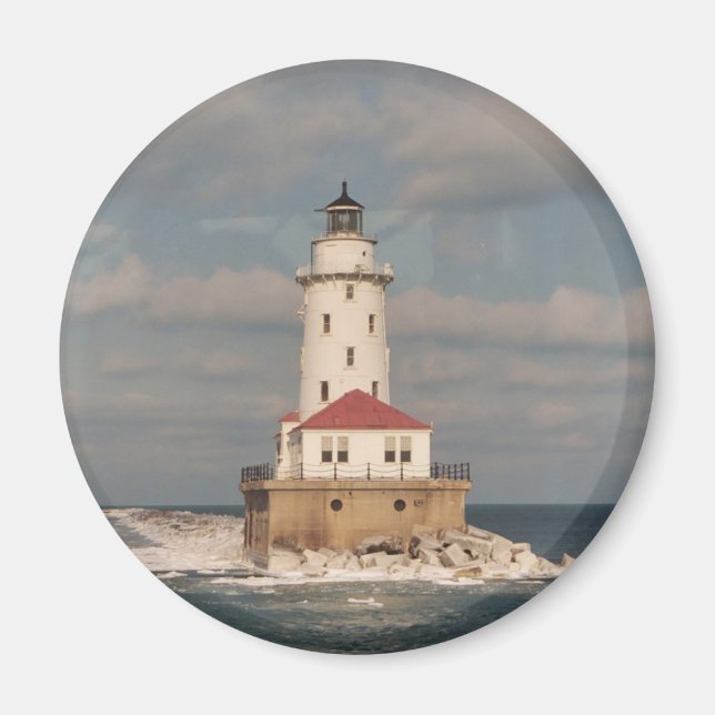 Imã Lago Michigan Lighthouse Round Magnet (Frente)