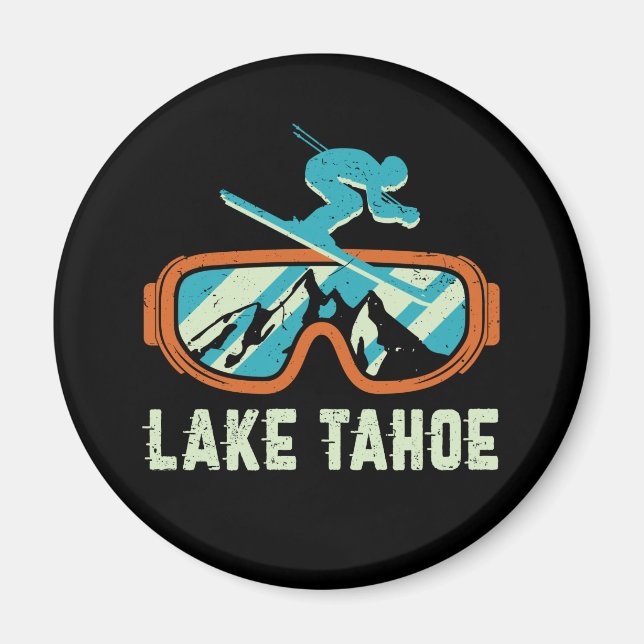 Imã Lago Tahoe California - Retro Ski Snowboard (Frente)