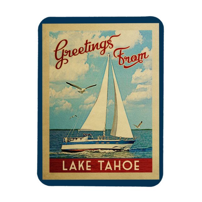 Ímã Lago Tahoe Sailboat Viagens vintage Califórnia (Vertical)