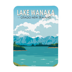Ímã Lago Wanaka Otago Nova Zelândia Viagem Art Vintage