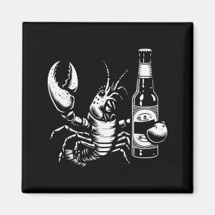 Imã Lagosta Lagostim Segurando Garrafa de Cerveja Funn