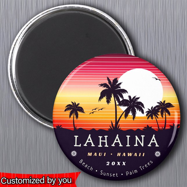 Imã Lahaina Maui Hawaii Retro Sunset Palm Trees 60s (Criador carregado)