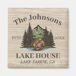 Imã Lake House Wood Themed Family Name Personalizado