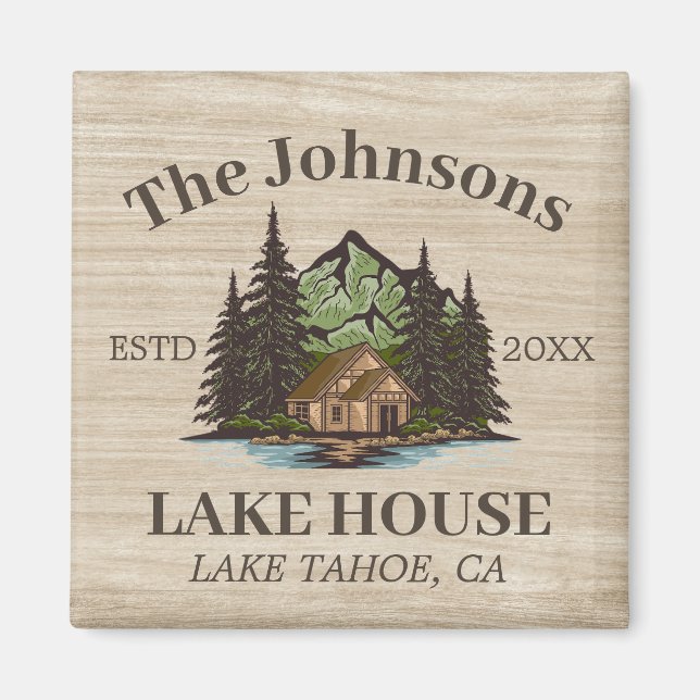 Imã Lake House Wood Themed Family Name Personalizado (Frente)