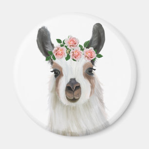 Imã Lama Bonito Fluffy Com Rosa