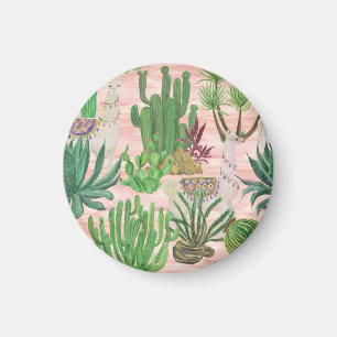 Imã Lamas de aquarelas e cactos.