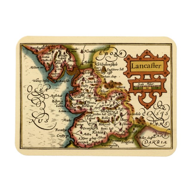 Ímã Lancashire County England Antigo Mapa Antiquário (Horizontal)
