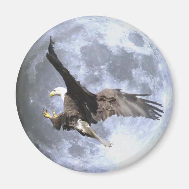 Imã Landing BALD EAGLE & FULL MOON Wildlife Magnet (Frente)