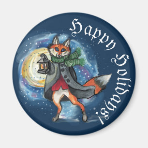 Imã Lanterna Whimsical Fox no Feriado de Neve